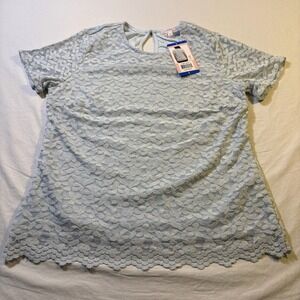 Teddi Rose Light Blue Lace Overlay Short Sleeve Top Women's Size Large